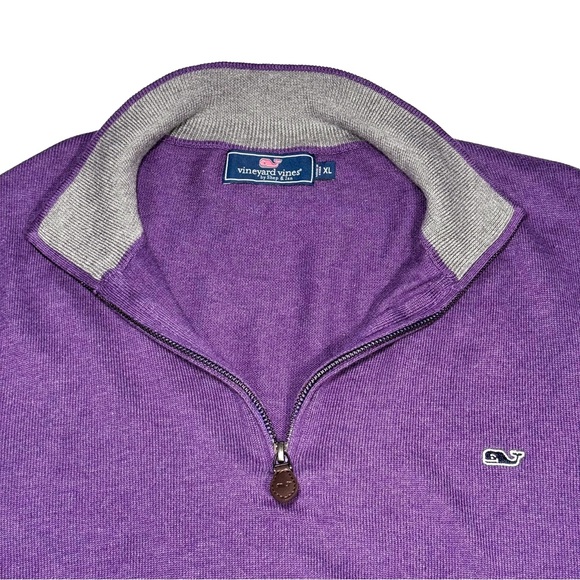Vineyard Vines Sweater Mens XL Purple Shep Shirt Quarter Zip Pullover Whale Prep - Picture 4 of 8